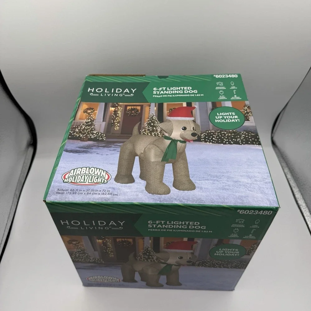 Holiday Living Standing Dog Christmas Inflatable Lighted 6 ft Airblown NEW‎